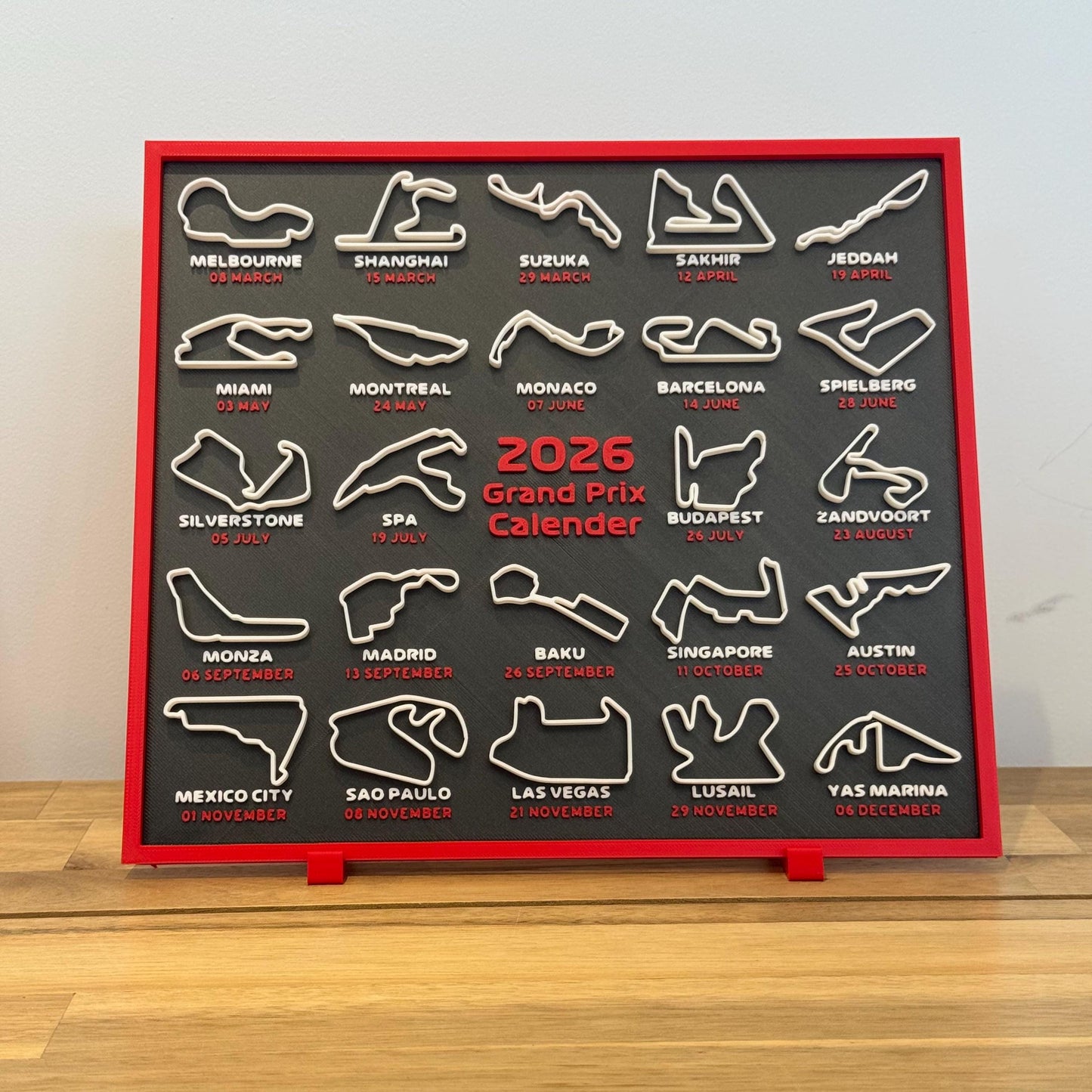 Formule 1 kalender 2026 – 3D-geprinte circuitkalender