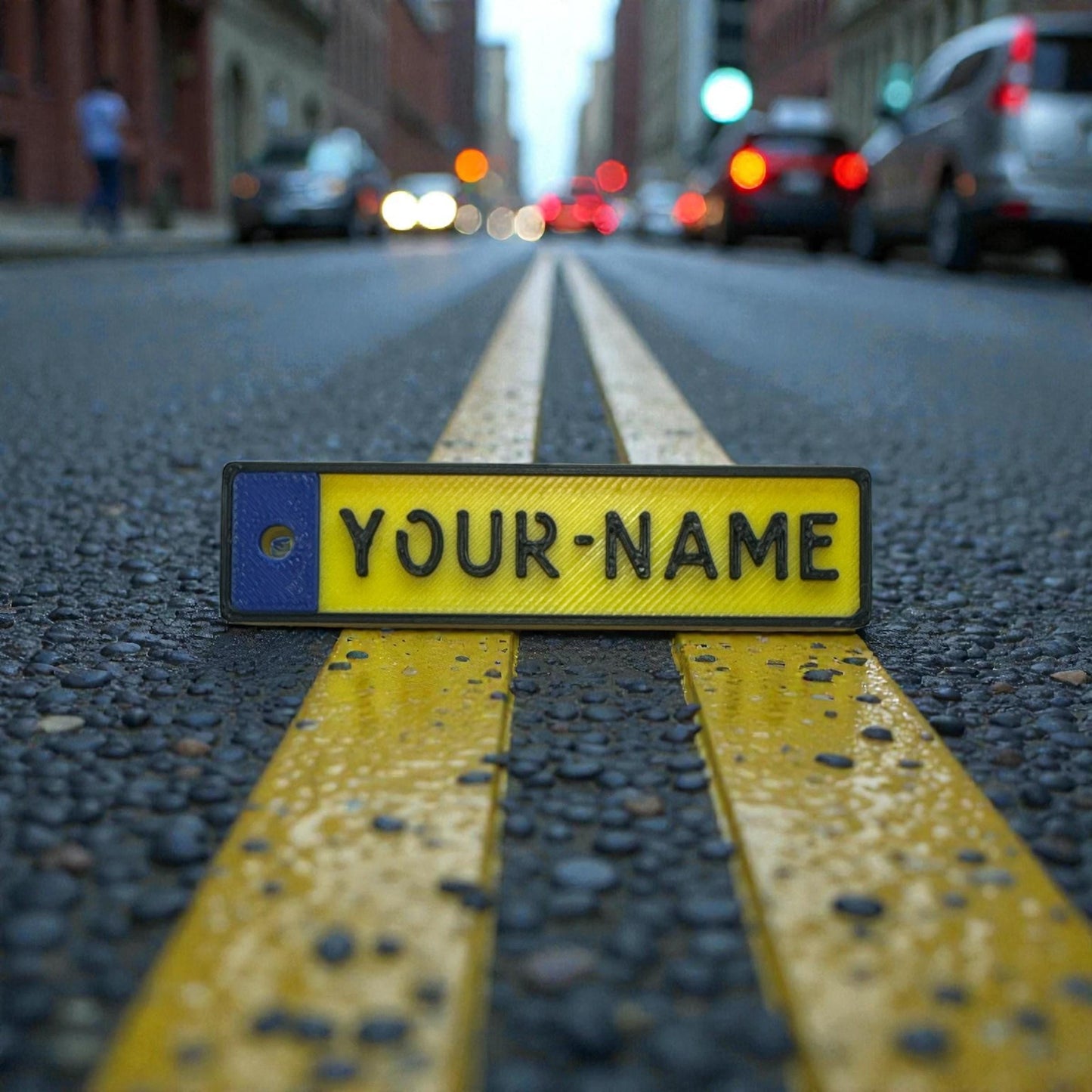 Gepersonaliseerde mini kentekenplaat sleutelhanger – EU-stijl