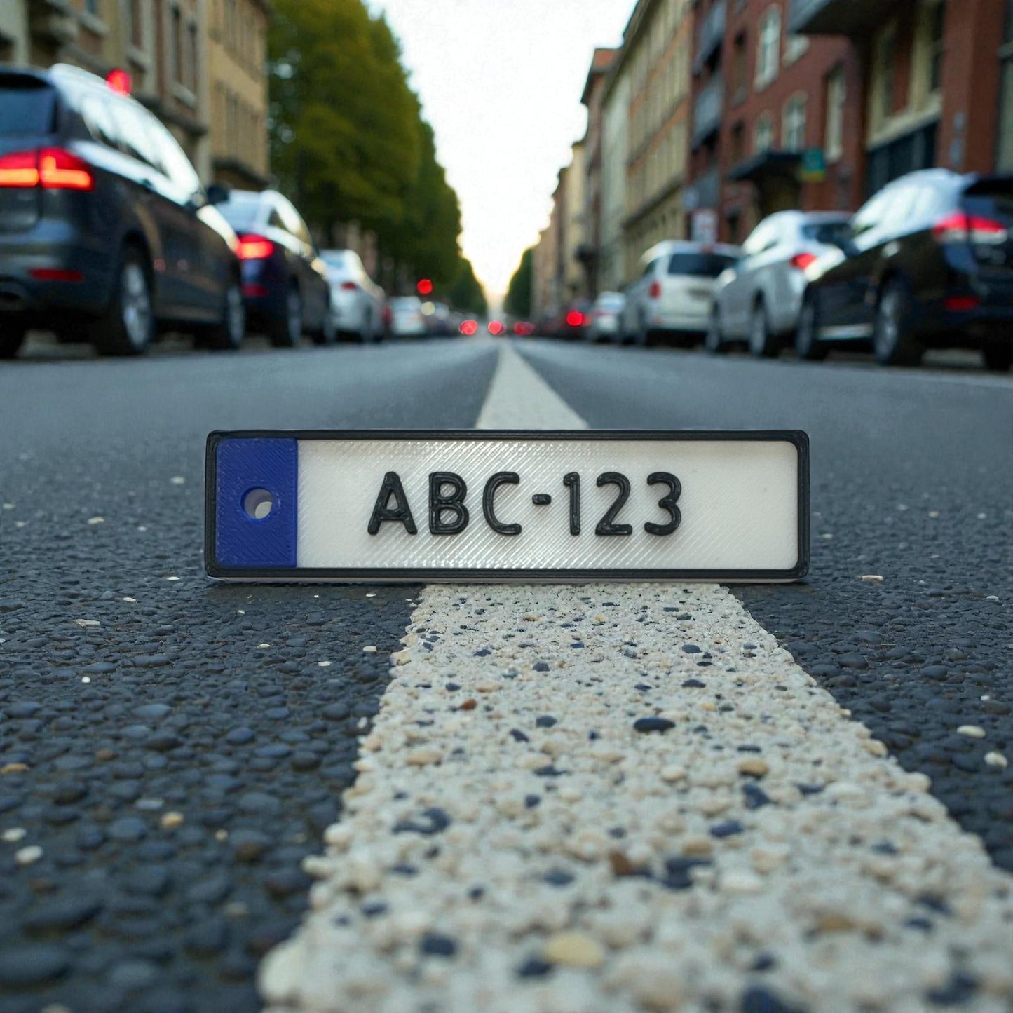 Gepersonaliseerde mini kentekenplaat sleutelhanger – EU-stijl