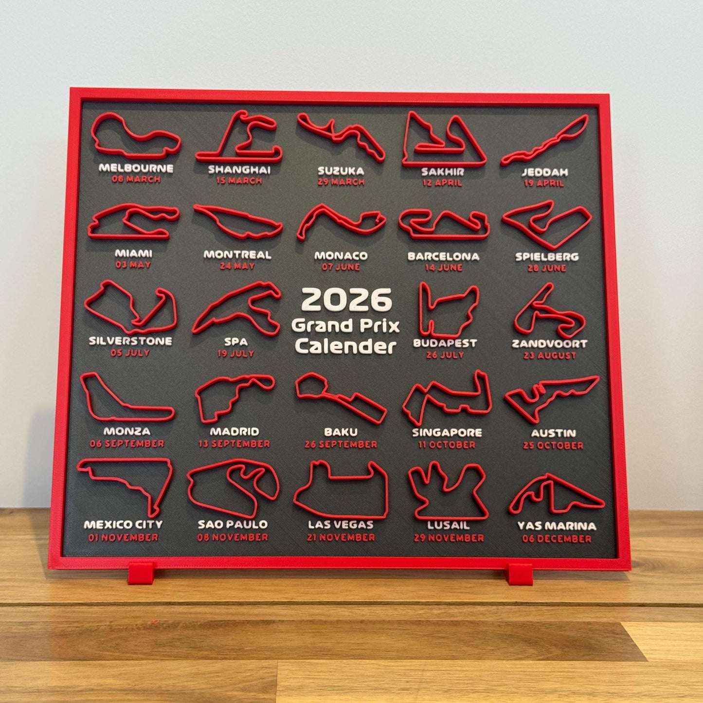 Formule 1 kalender 2026 – 3D-geprinte circuitkalender
